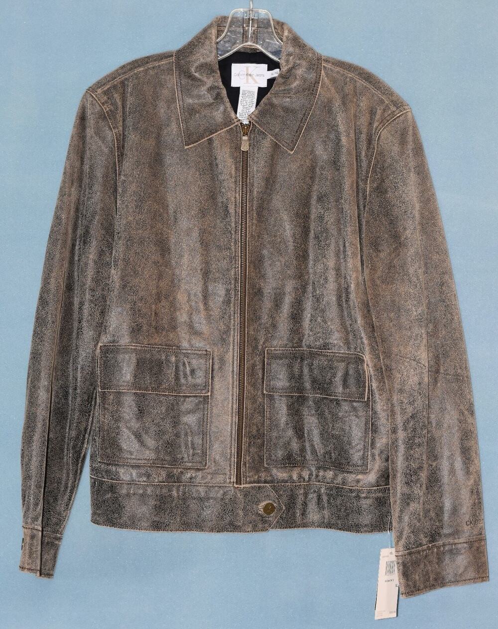 Calvin Klein Jeans Distressed Leather Moto Jacket Size XL NEW!!!